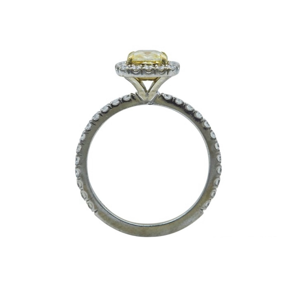 GIA 3.01 CT CANARY DIAMOND 14K WHITE GOLD BRIDAL AND ANNIVERSARY RING SET - Picture 4 of 12